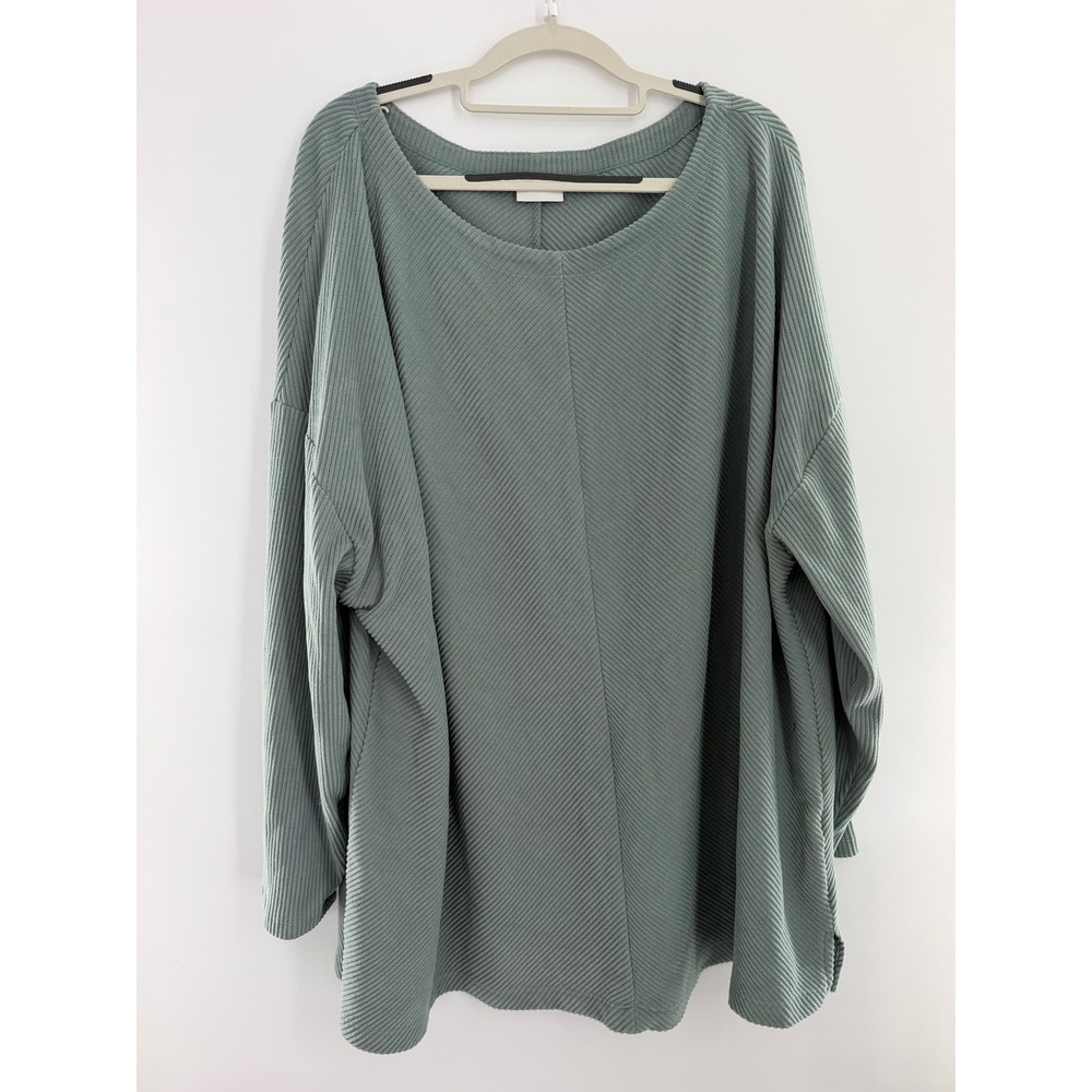 Ava & Viv Womens Ribbed Knit Oversized Tunic Top Long Sleeve Sage Green 4X